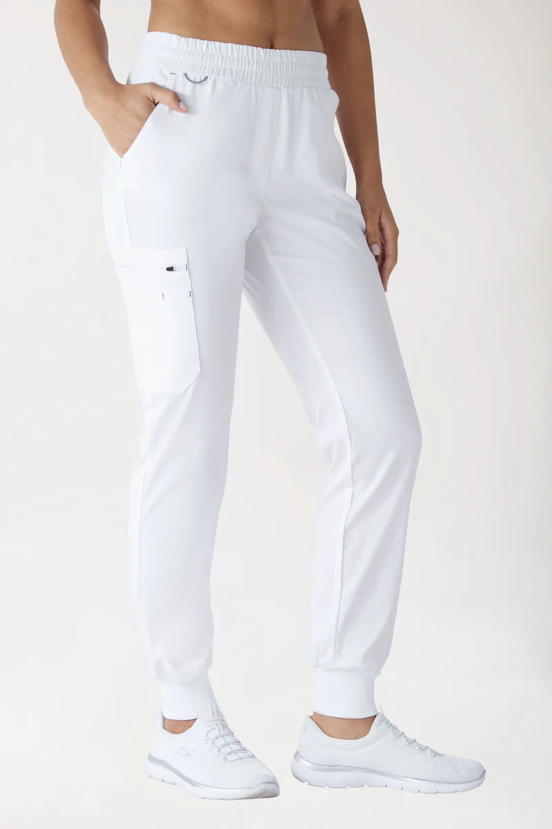 CLINIC STRETCH Hose Damen - Strickbund weiß/grau