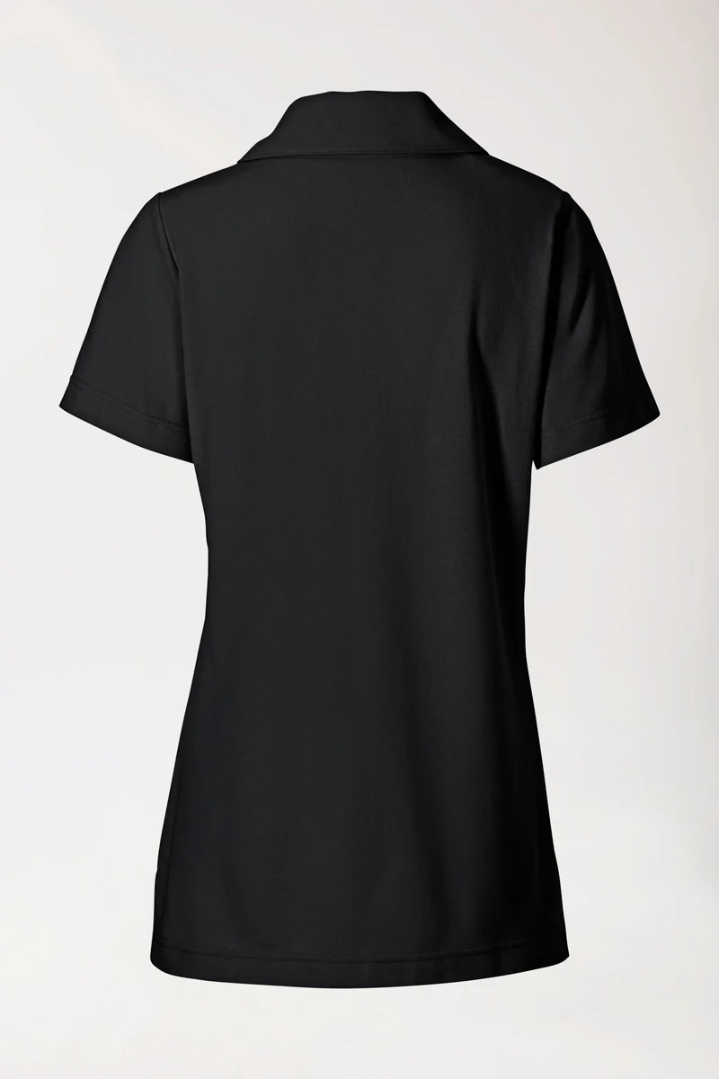 Piqué Longshirt Damen - mit Kragen schwarz