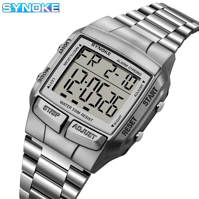 Herren Armbanduhr Digital Uhr Silber Edelstahl Quarzuhr Luxus Chronograph