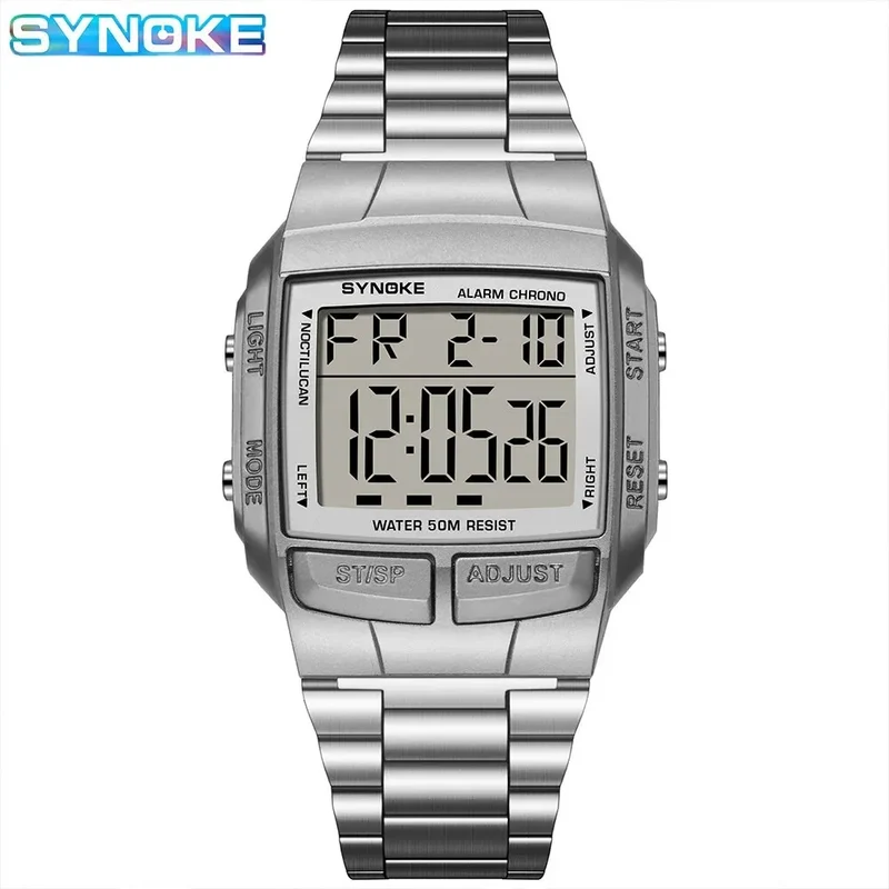 Herren Armbanduhr Digital Uhr Silber Edelstahl Quarzuhr Luxus Chronograph