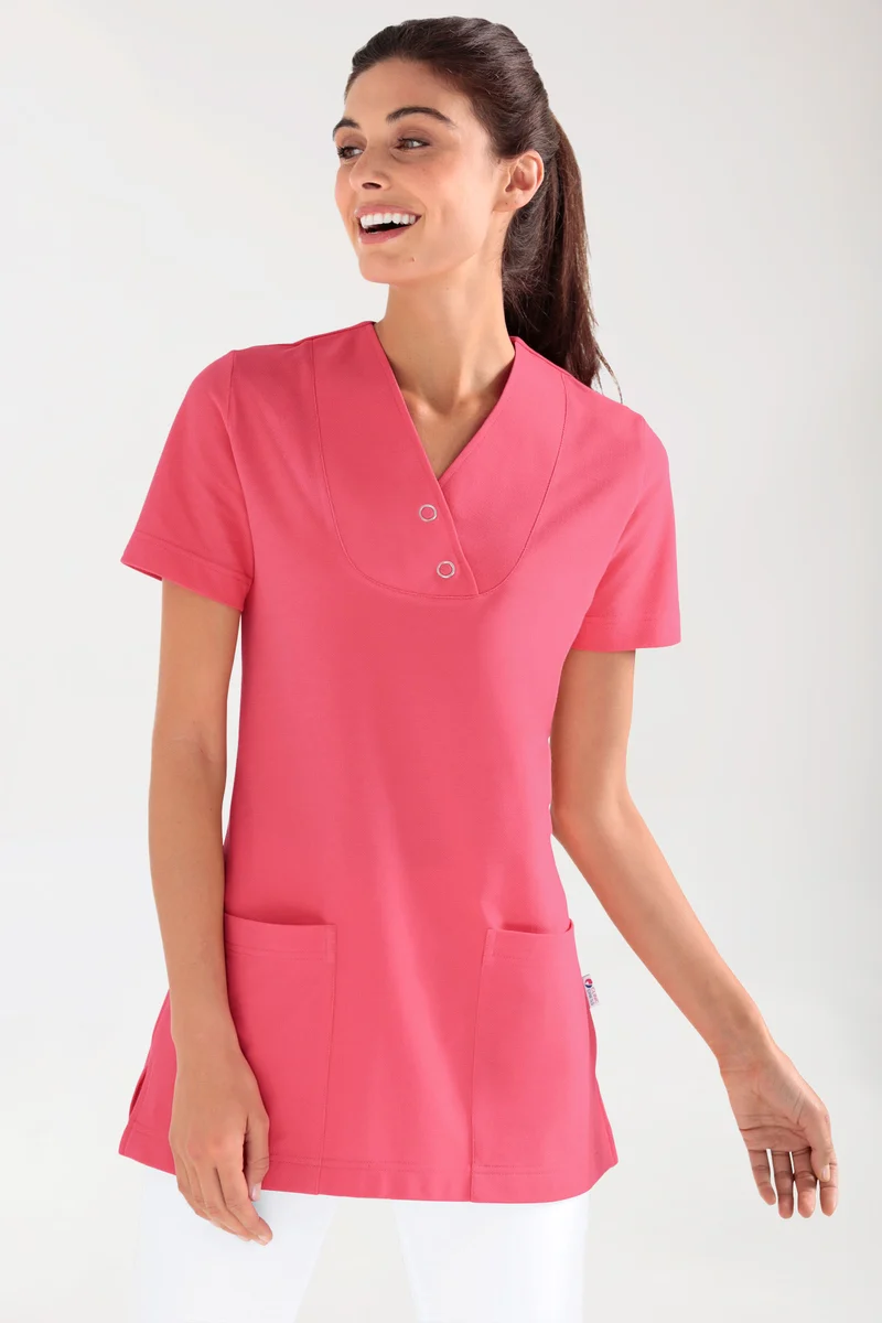 Piqué Longshirt Damen - V-Ausschnitt lipstick