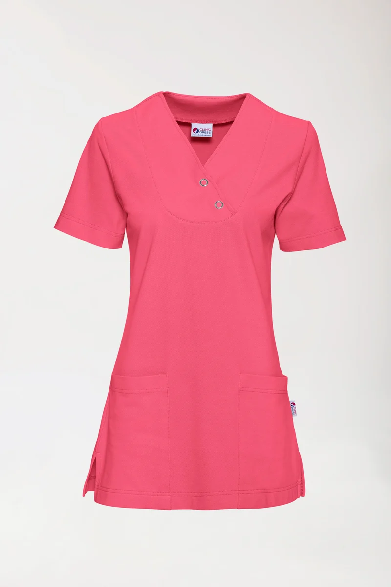 Piqué Longshirt Damen - V-Ausschnitt lipstick