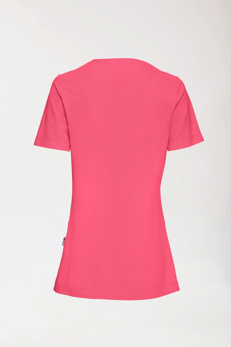 Piqué Longshirt Damen - V-Ausschnitt lipstick