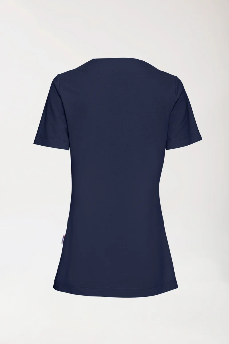 Piqué Longshirt Damen - V-Ausschnitt navy