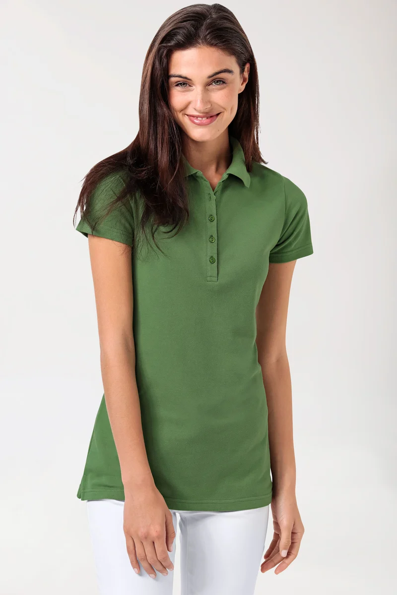Stretch Longshirt Damen - Polokragen wiesengrün