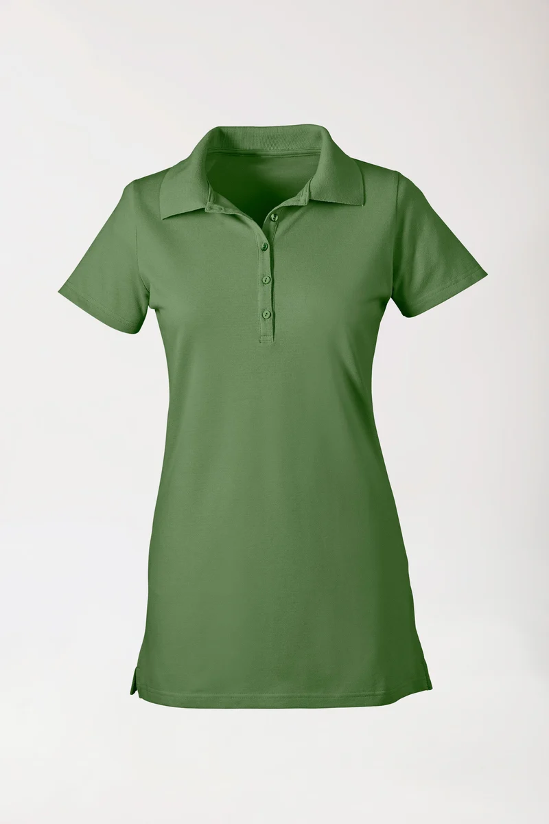 Stretch Longshirt Damen - Polokragen wiesengrün