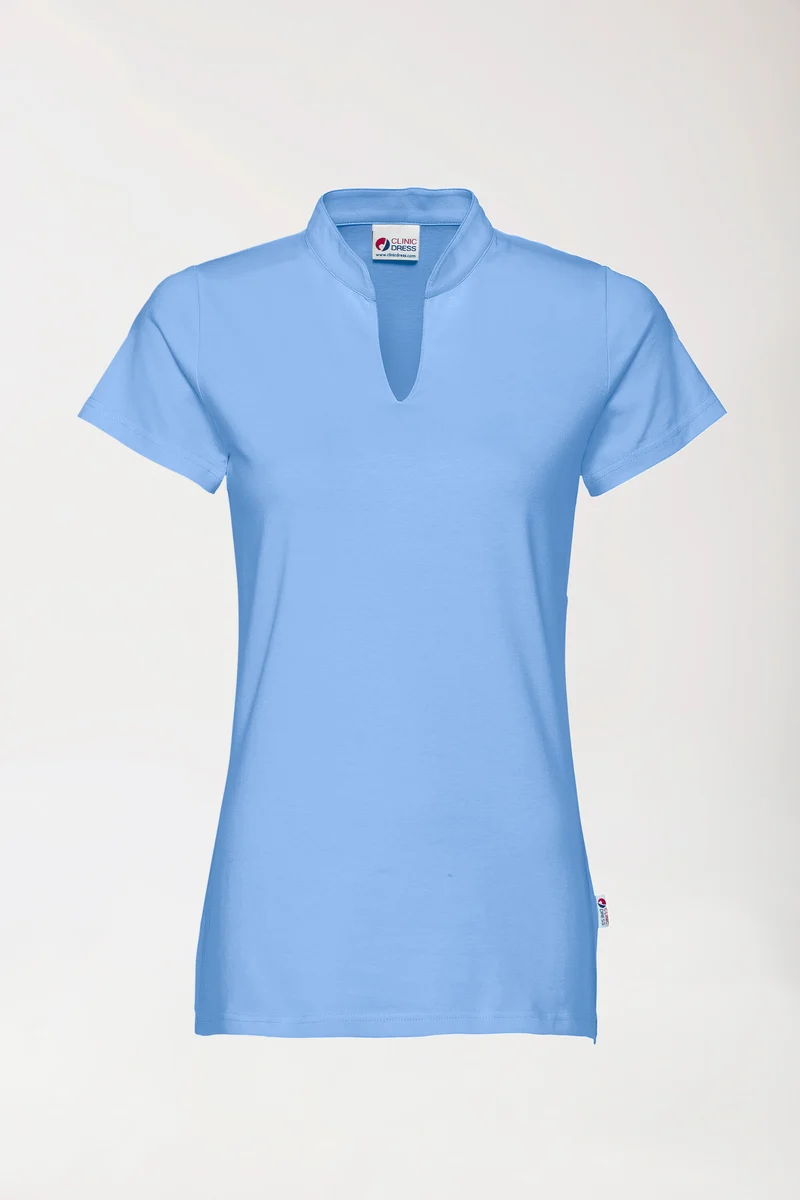 Stretch Shirt Damen - Stehkragen himmelblau