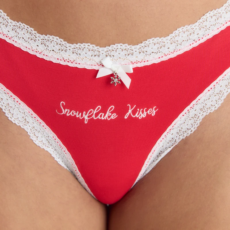 Schneeflocken-Strings (2er-Pack) - Rot/Weiß