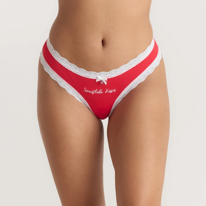 Schneeflocken-Strings (2er-Pack) - Rot/Weiß