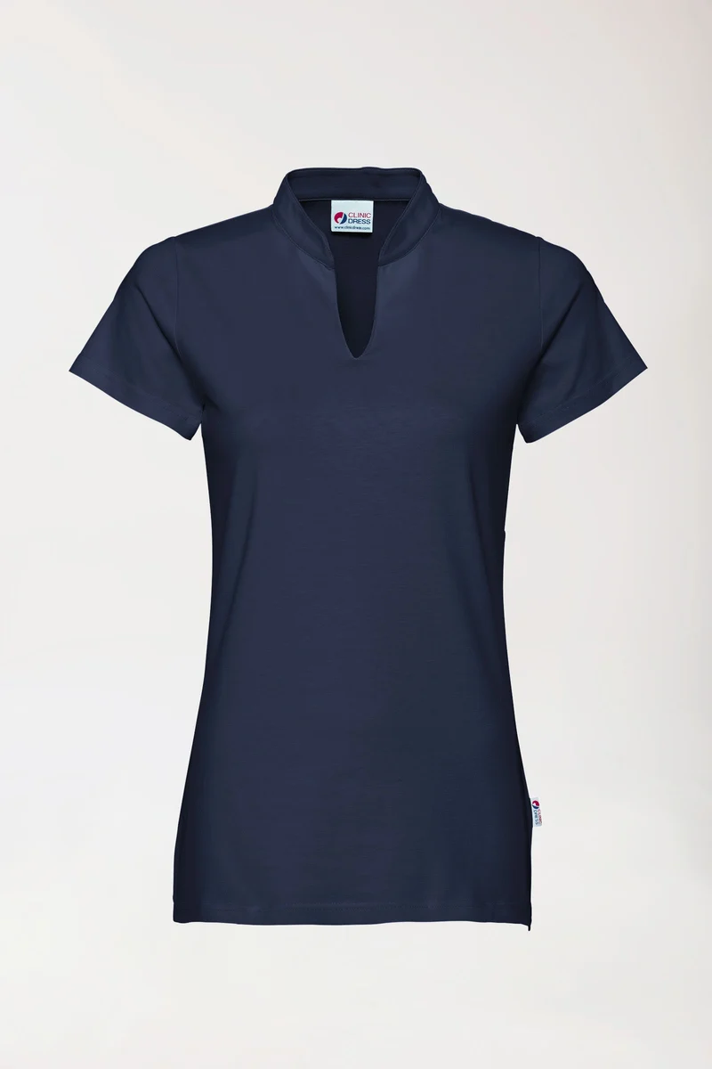 Stretch Shirt Damen - Stehkragen navy