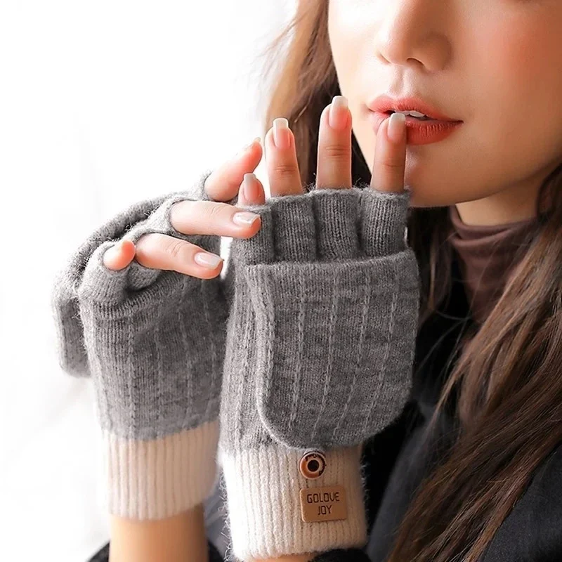 Damen Handschuhe Herbst Winter Gestrickte Damenhandschuhe Fäustlinge Touchscreen
