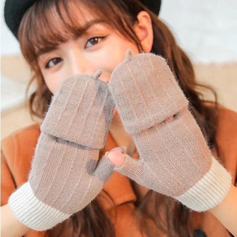 Damen Handschuhe Herbst Winter Gestrickte Damenhandschuhe Fäustlinge Touchscreen