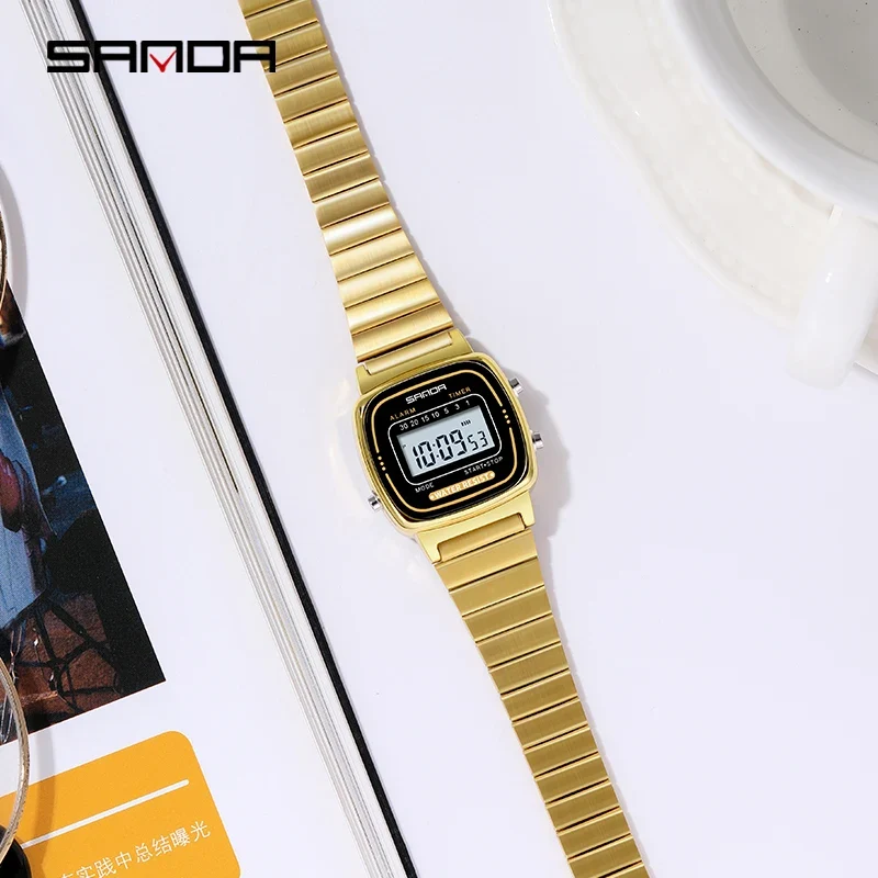 Damen Armbanduhr Armband Retro Digital Uhr Luxus Quarz Gold Quarzuhr LED-Anzeige