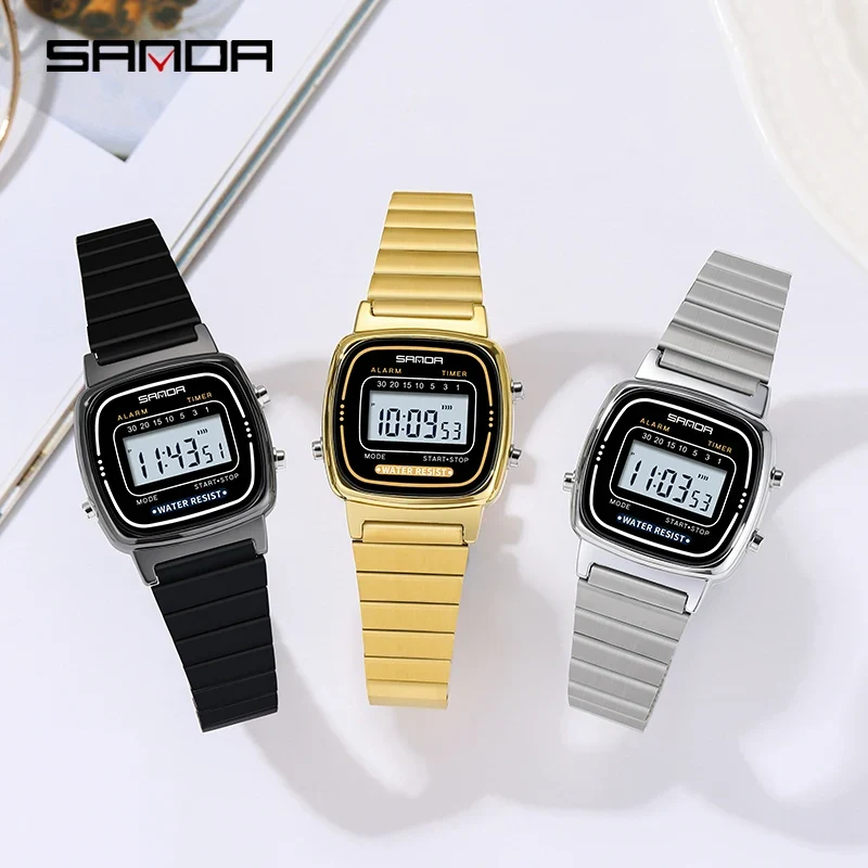 Damen Armbanduhr Armband Retro Digital Uhr Luxus Quarz Gold Quarzuhr LED-Anzeige