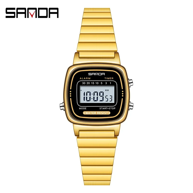 Damen Armbanduhr Armband Retro Digital Uhr Luxus Quarz Gold Quarzuhr LED-Anzeige