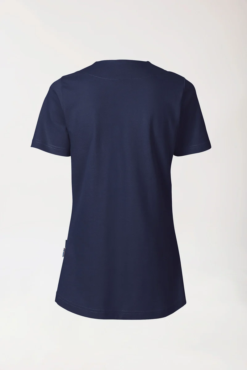 Piqué Longshirt Damen - diagonaler Ausschnitt navy