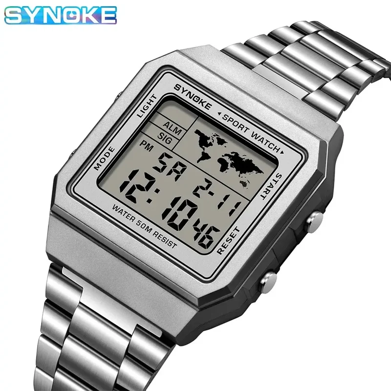 Herren Armbanduhr Digital Uhr Silber Edelstahl Quarzuhr Luxus Chronograph