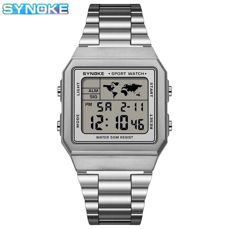 Herren Armbanduhr Digital Uhr Silber Edelstahl Quarzuhr Luxus Chronograph