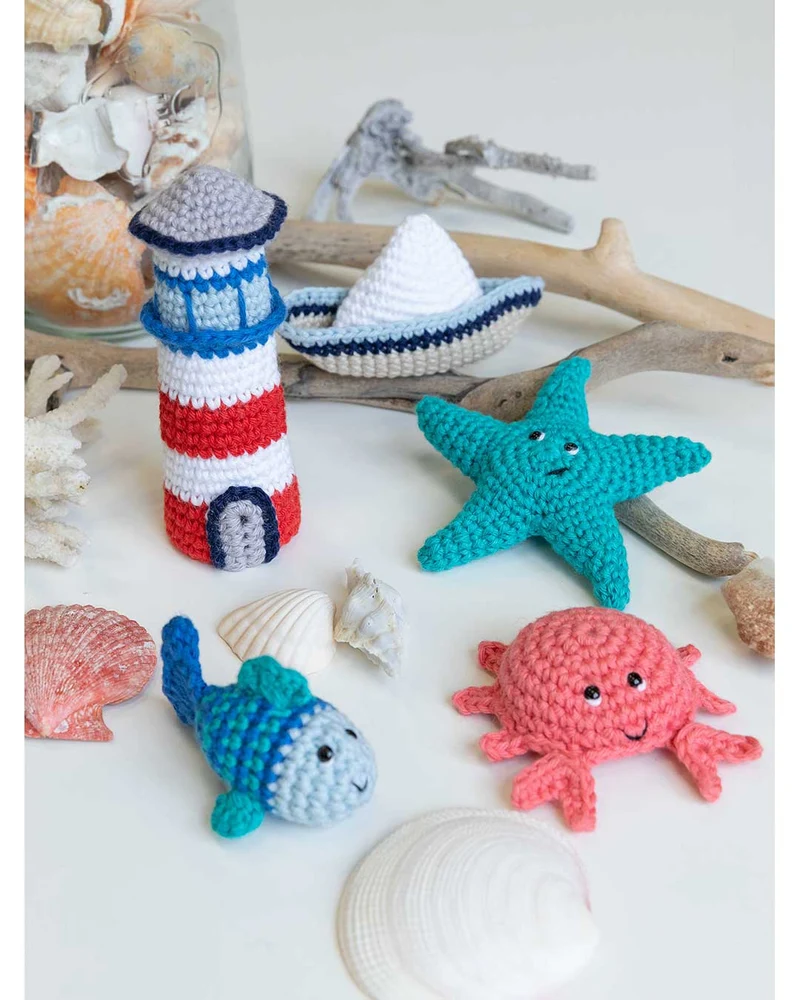 Anleitung Amigurumi-Set „Maritime“ - Krebs, Segelboot, Fisch, Seestern, Leuchtturm