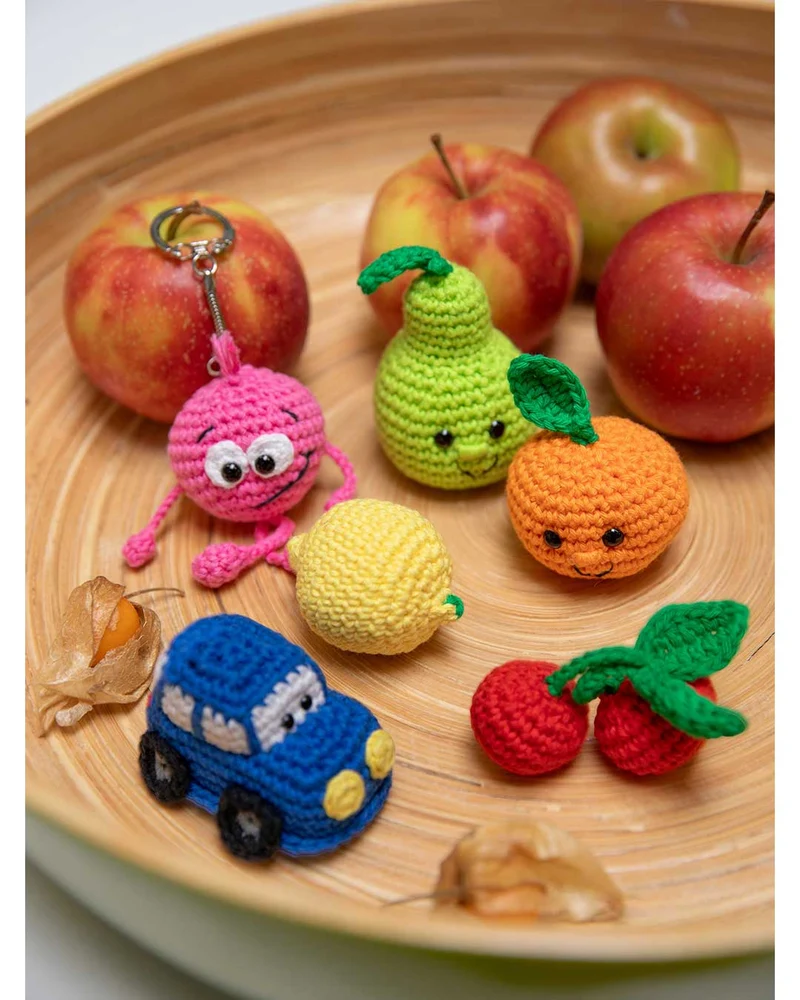 Anleitung Amigurumi-Set „Happy“ - Zitrone, Mandarine, Birne, Kirschen, Smiley, Auto