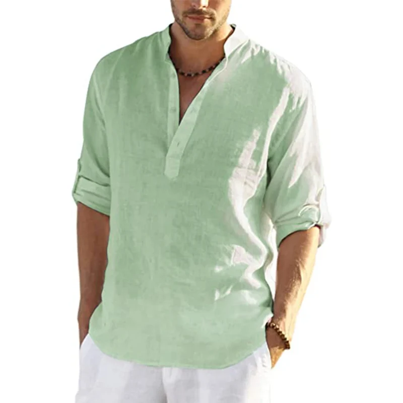 Herren Hemd Poloshirt Leinenhemd Kurzarm T-Shirt Leinen Polohemd Freizeithemd