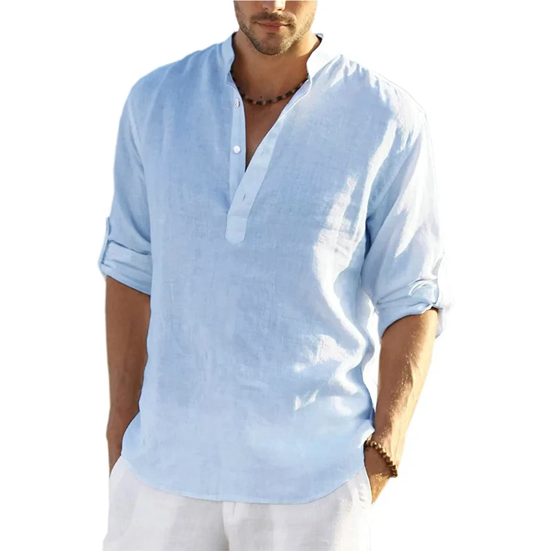 Herren Hemd Poloshirt Leinenhemd Kurzarm T-Shirt Leinen Polohemd Freizeithemd