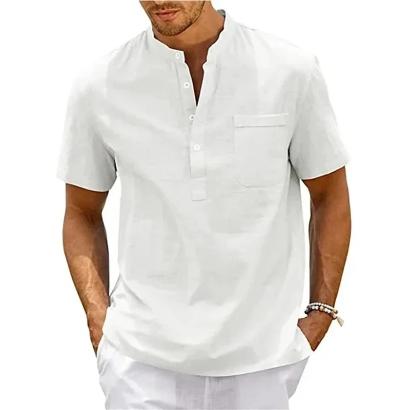 Herren Hemd Poloshirt Leinenhemd Kurzarm T-Shirt Leinen Polohemd Freizeithemd