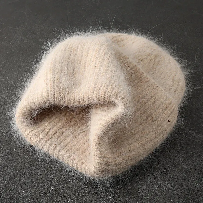 Damen Wolle Mütze Wintermütze Strickmütze Gefüttert Pudelmütze Bommel Skimütze