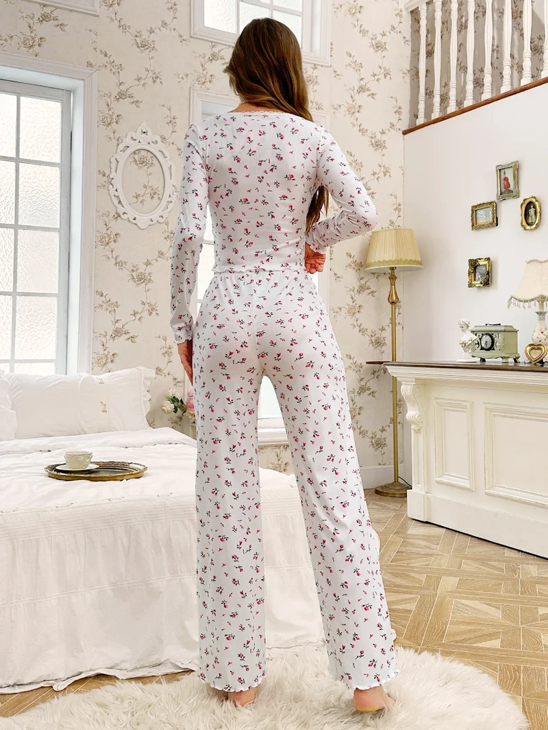 Pyjama für Damen Nachtwäsche Nachthemd Schlafanzug Zweiteiliger Hausanzug