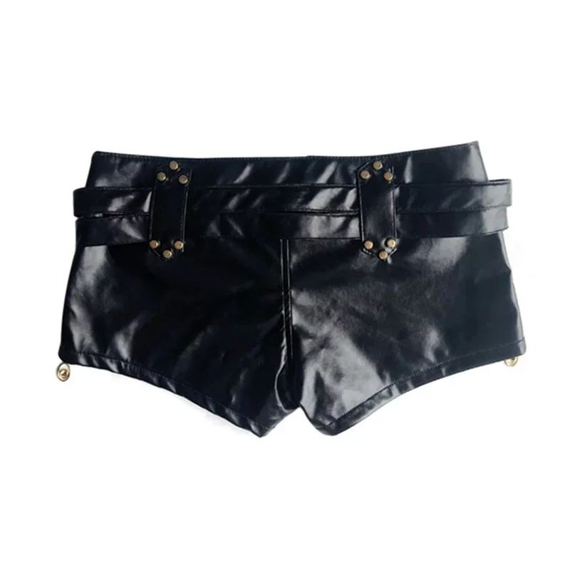 Damen Bermuda Shorts Hotpants Kurze Hose PU Leder Hohe Taille Pants Clubwear