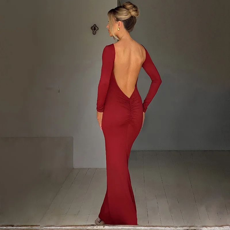 Frauen Kleid rückenfreies Partykleid Langes Trägerkleid Abendkleid Cocktailkleid