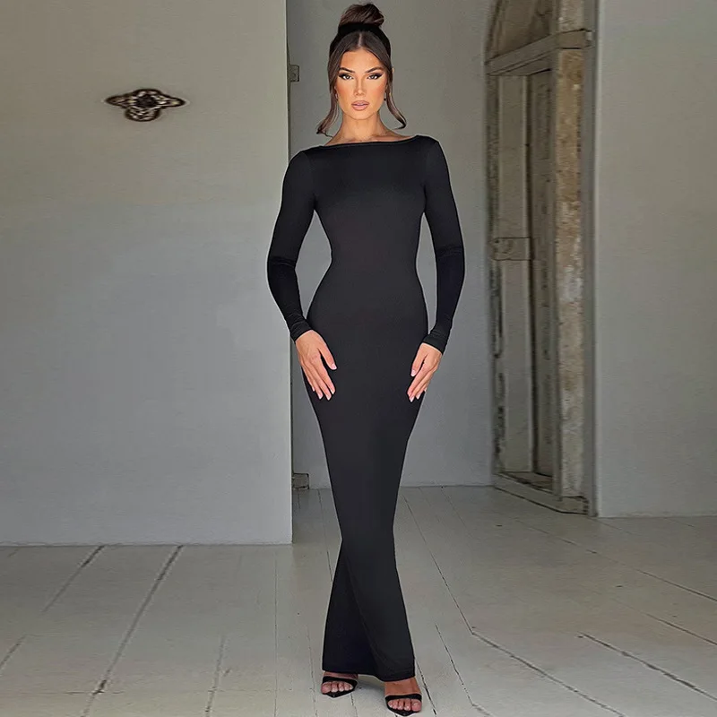 Frauen Kleid rückenfreies Partykleid Langes Trägerkleid Abendkleid Cocktailkleid