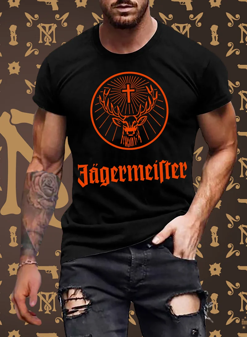 Fashion Herren Jägermeister T-Shirt Rundhals 100 % Baumwolle Sommer Streetwear