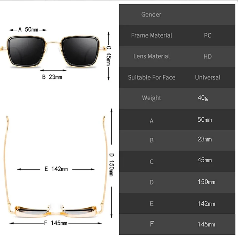 Designer Luxus Sonnenbrille Damen Herren Quadratische Gläser Vintage UV400