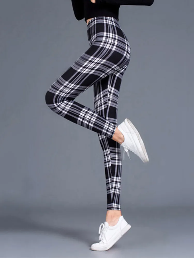Leggings Damen Kariert Tartan Karo Muster Fitness Leggins Sexy Hohe Elastizität