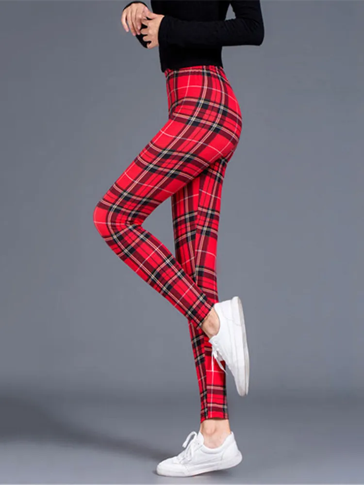 Leggings Damen Kariert Tartan Karo Muster Fitness Leggins Sexy Hohe Elastizität
