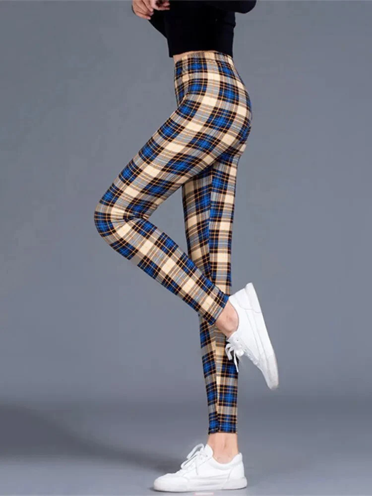 Leggings Damen Kariert Tartan Karo Muster Fitness Leggins Sexy Hohe Elastizität