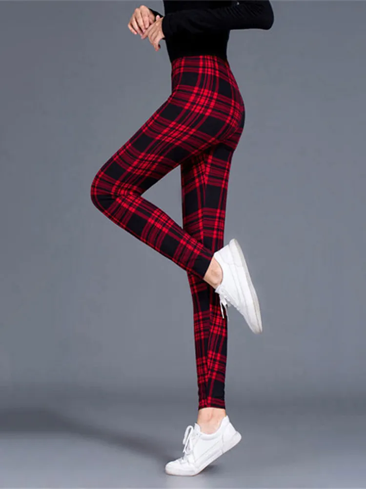 Leggings Damen Kariert Tartan Karo Muster Fitness Leggins Sexy Hohe Elastizität