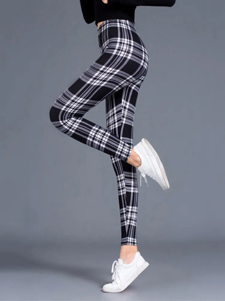 Leggings Damen Kariert Tartan Karo Muster Fitness Leggins Sexy Hohe Elastizität
