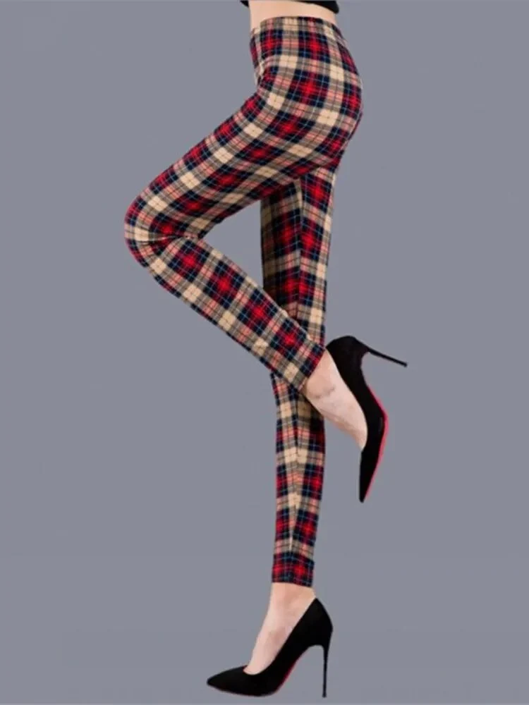 Leggings Damen Kariert Tartan Karo Muster Fitness Leggins Sexy Hohe Elastizität