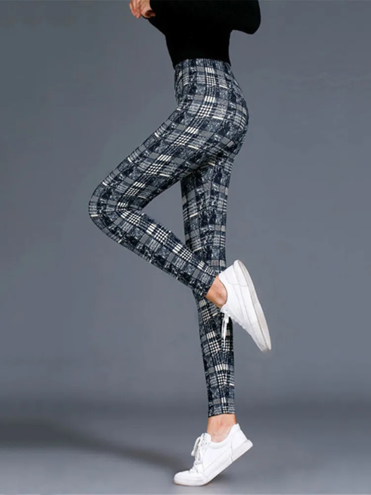 Leggings Damen Kariert Tartan Karo Muster Fitness Leggins Sexy Hohe Elastizität