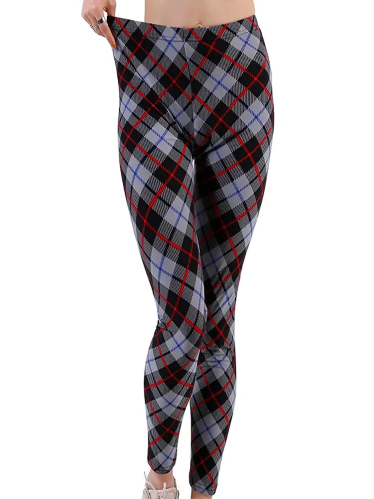 Leggings Damen Kariert Tartan Karo Muster Fitness Leggins Sexy Hohe Elastizität
