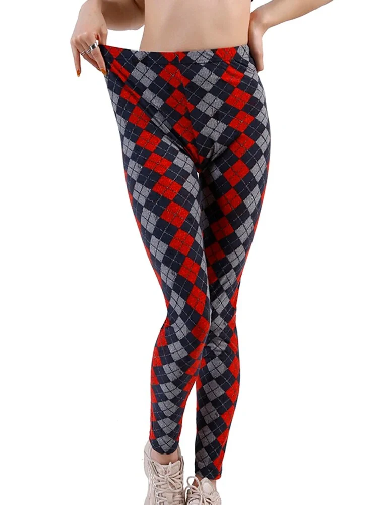 Leggings Damen Kariert Tartan Karo Muster Fitness Leggins Sexy Hohe Elastizität