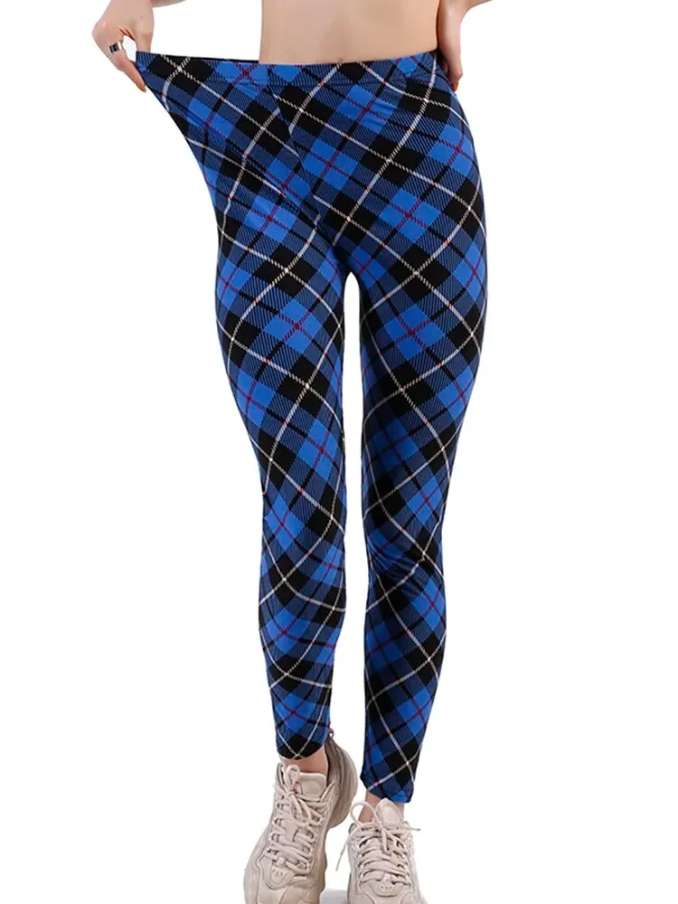 Leggings Damen Kariert Tartan Karo Muster Fitness Leggins Sexy Hohe Elastizität