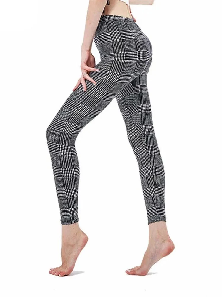 Leggings Damen Kariert Tartan Karo Muster Fitness Leggins Sexy Hohe Elastizität