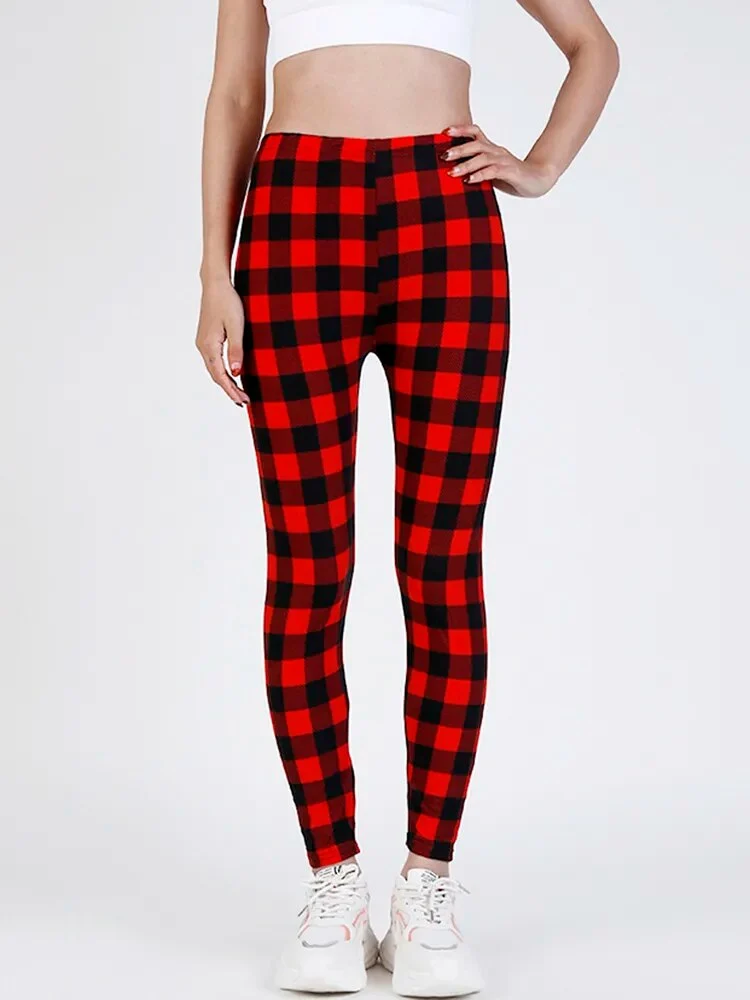 Leggings Damen Kariert Tartan Karo Muster Fitness Leggins Sexy Hohe Elastizität