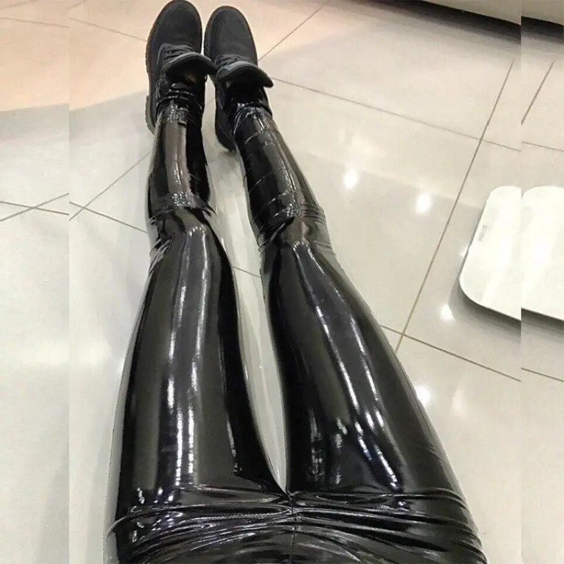 Damen Leggings Leggins Lang Hose Leder Optik Nachtclub Sexy PU Hohe Elastizität