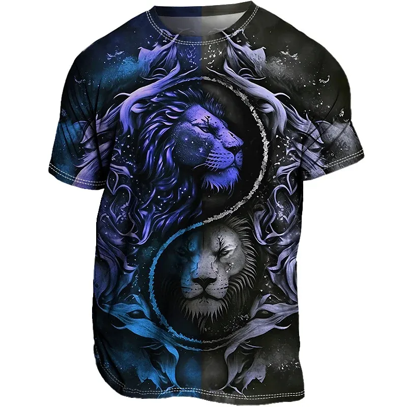 Männer Herren Fashion Lion 3D T-Shirt Rundhals Unisex Sommer Streetwear