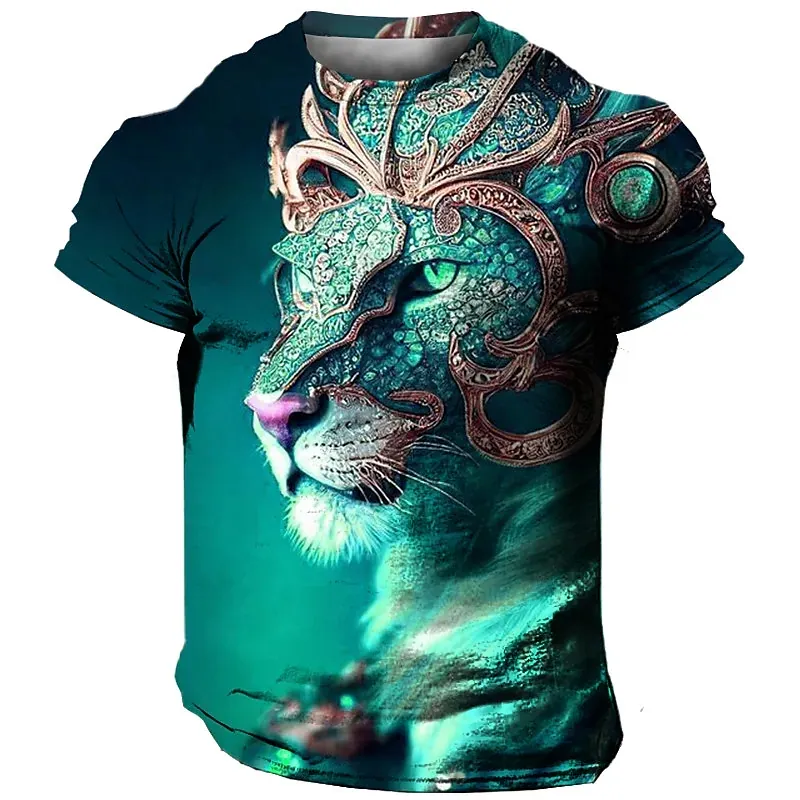 Männer Herren Fashion Lion 3D T-Shirt Rundhals Unisex Sommer Streetwear