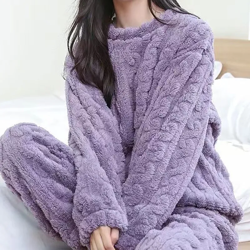 Damen Freizeitanzug Teddy Hausanzug Jogginganzug Fleece Schlafanzug